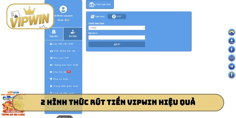 2 hình thức rút tiền VIPWIN hiệu quả cho người mới